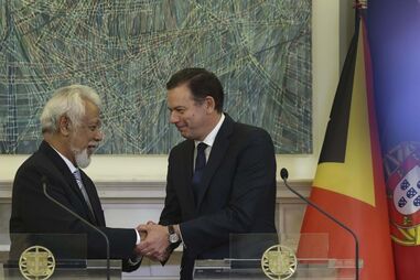 Primeiro-ministro, Luís Montenegro, acompanhado pelo primeiro-ministro de Timor Leste, Xanana Gusmão
