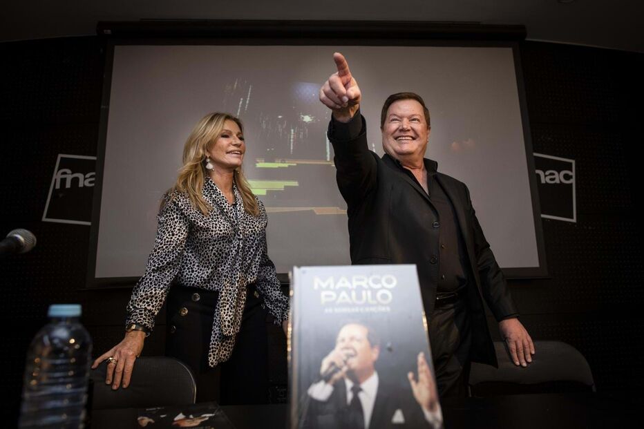 Marco Paulo e Cinha Jardim durante o lançamento do novo DVD e de um livro fotorreportagem de um concerto em 2019 