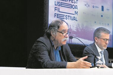 O produtor Paulo Branco e o presidente da CM Lisboa, Carlos Moedas, na apresentação do Leffest