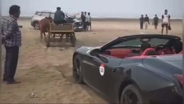 Ferrari California salvo da maré cheia… por um par de bois