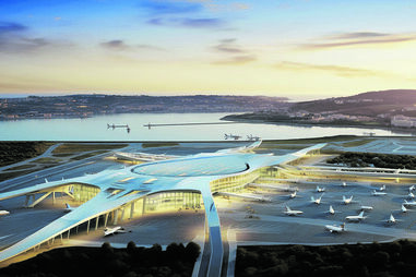 Maquete do projeto do novo aeroporto de Lisboa, divulgada aquando do anúncio da localização da infraestrutura em Alcochete, em maio do ano passado 