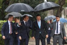 Emmanuel Macron e Luís Montenegro durante visita do chefe de Estado francês a Portugal 
