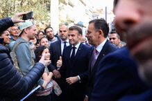Emmanuel Macron e Luís Montenegro durante visita do chefe de Estado francês a Portugal 