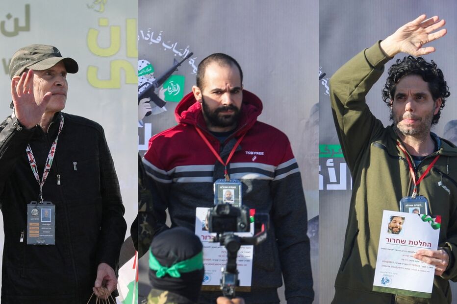 Keith Siegel, Yarden Bibas e Ofer Kalderon 