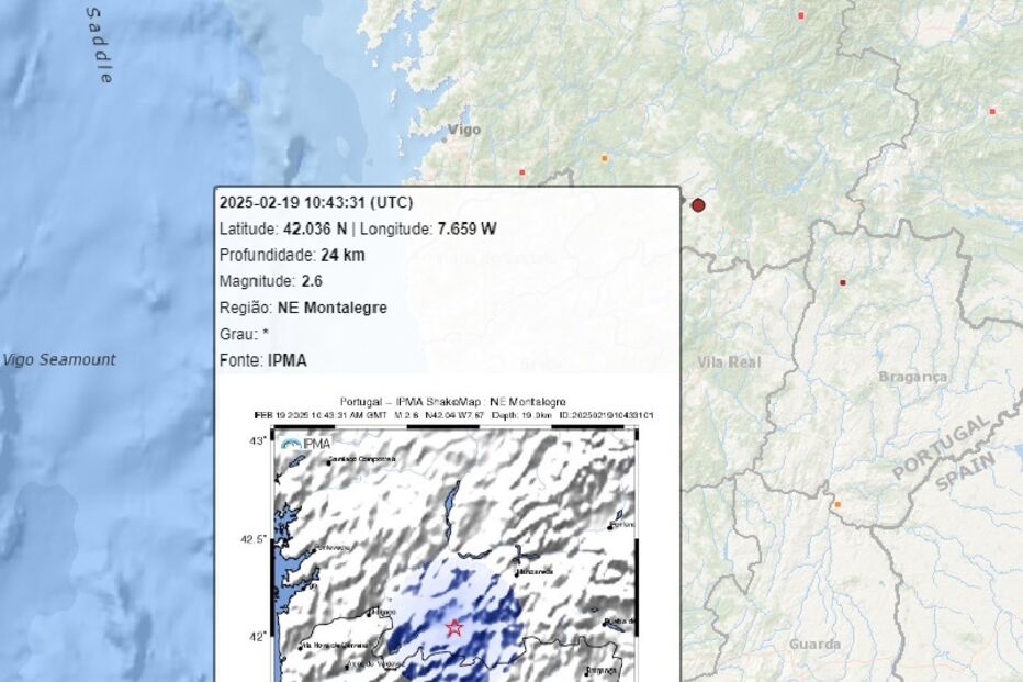 Sismo de magnitude 2.6 registado a nordeste de Montalegre