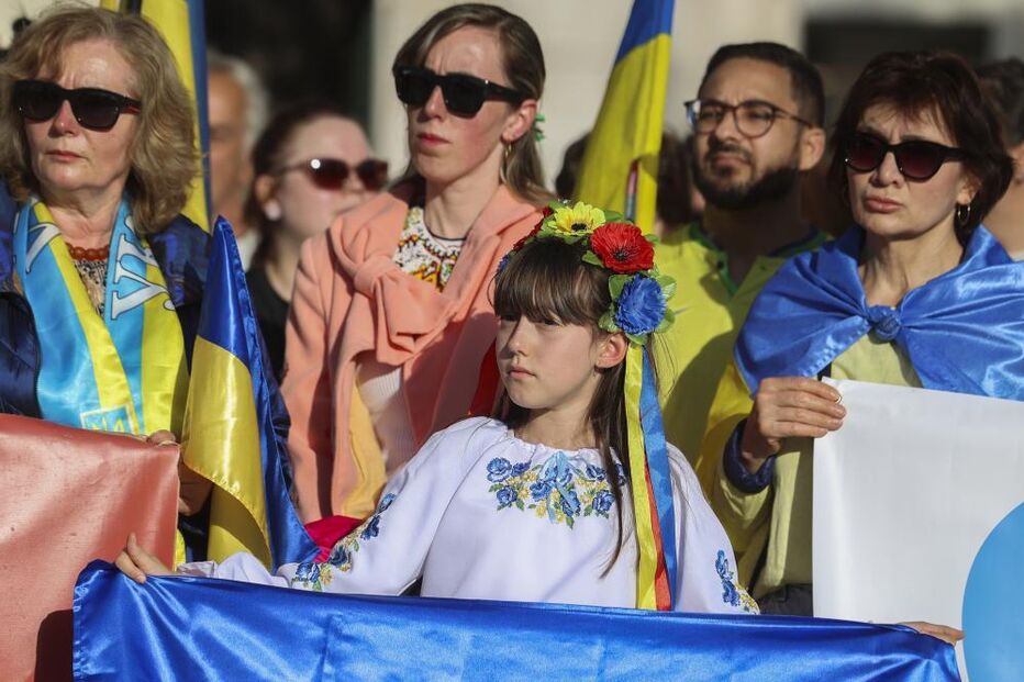 Ucranianos manifestam-se em Lisboa pela paz e com críticas a Trump