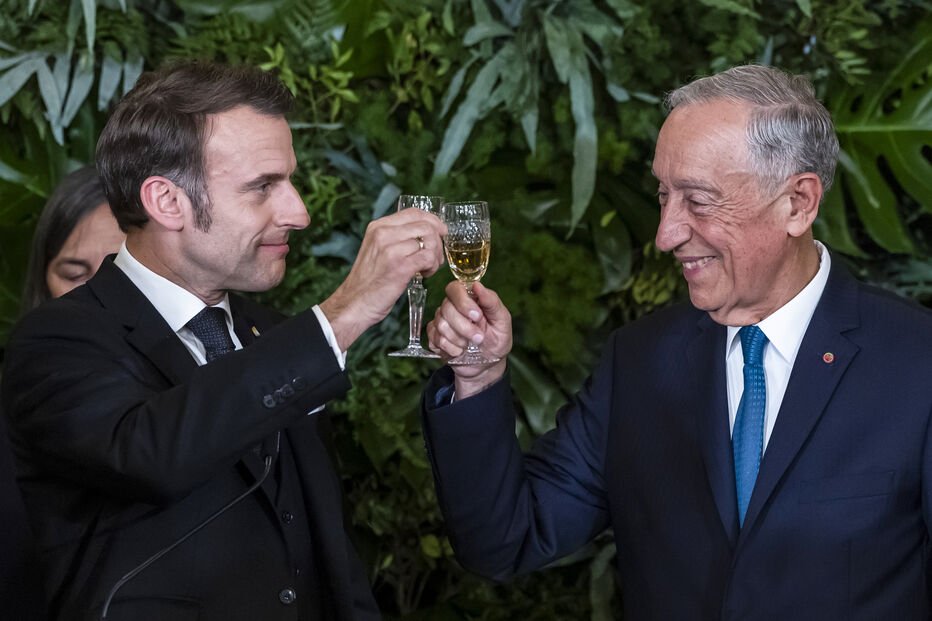 Emmanuel Macron e Marcelo Rebelo de Sousa durante visita do chefe de Estado francês a Portugal 