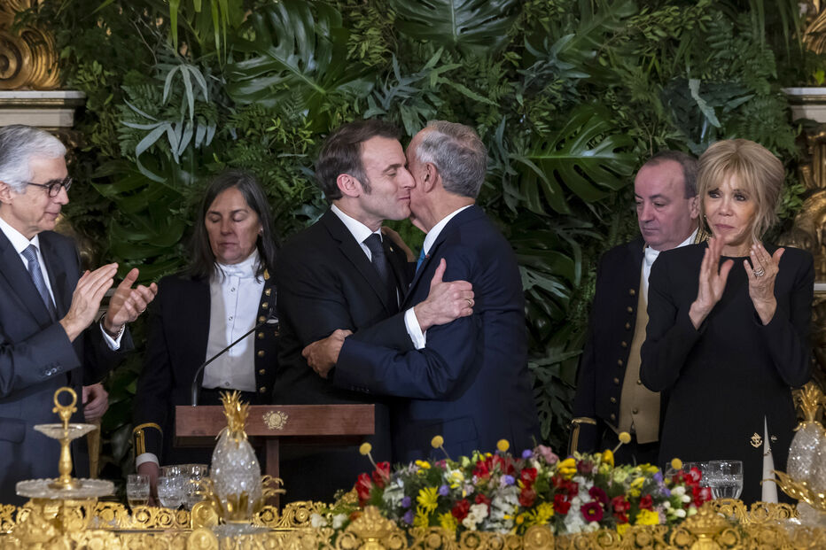 Emmanuel Macron e Marcelo Rebelo de Sousa durante visita do chefe de Estado francês a Portugal 