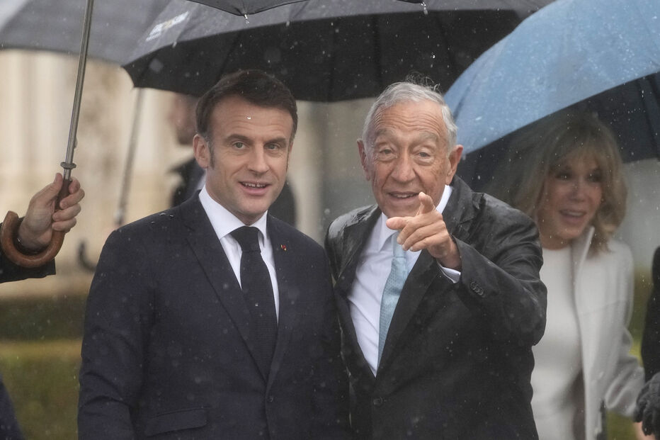 Emmanuel Macron e Marcelo Rebelo de Sousa durante visita do chefe de Estado francês a Portugal 