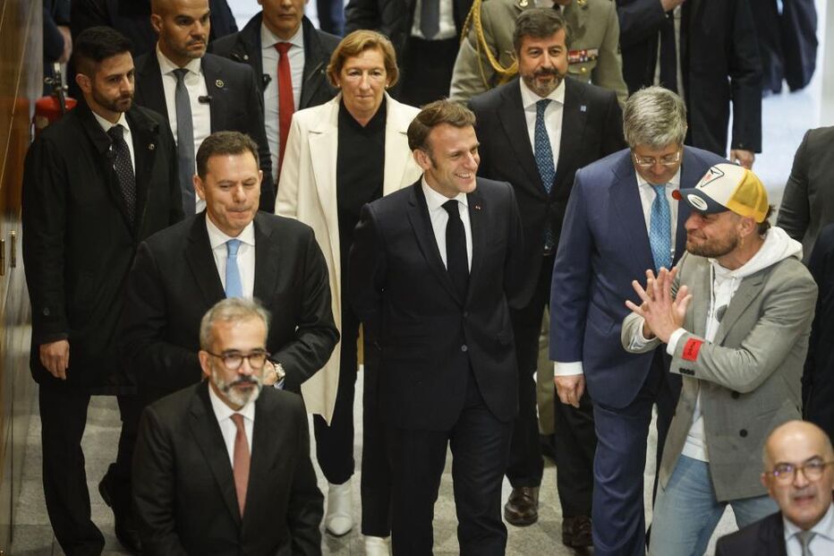Emmanuel Macron e Marcelo Rebelo de Sousa durante visita do chefe de Estado francês a Portugal 