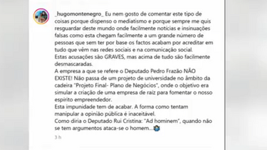 "Esta impunidade tem de acabar": Filho de Montenegro reage a declaração de deputado do Chega