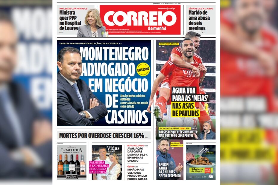 Capa do CM: Montenegro advogado em negócio de casinos