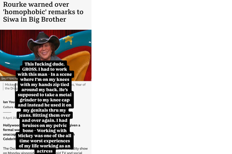 Mickey Rourke acusado de assédio por colega 