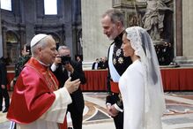 Letizia e Felipe VI com o Papa Leão XIV