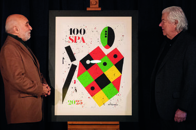 José Jorge Letria, presidente da SPA, e José de Guimarães, autor da imagem comemorativa dos 100 anos