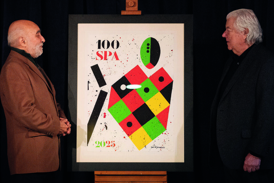 José Jorge Letria, presidente da SPA, e José de Guimarães, autor da imagem comemorativa dos 100 anos