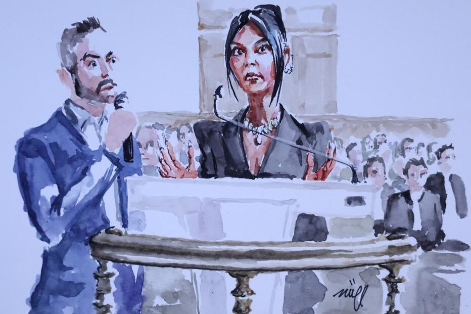 Desenho de Kim Kardashian em tribunal