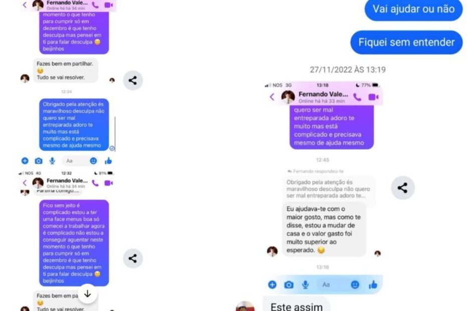 Mensagens trocadas entre Mónica Silva e Fernando Valente 