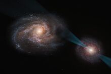 Imagem artística de uma colisão de galáxias