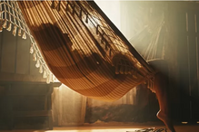 Mulher descansa numa rede de descanso em ambiente tranquilo e relaxante