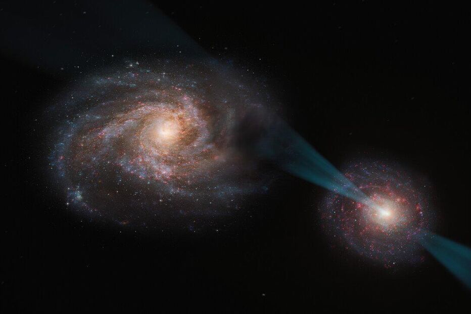 Imagem artística de uma colisão de galáxias