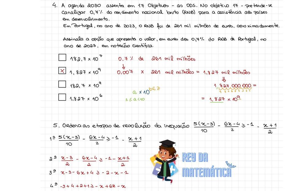 Exercícios de matemática sobre a Agenda 2030 e inequações