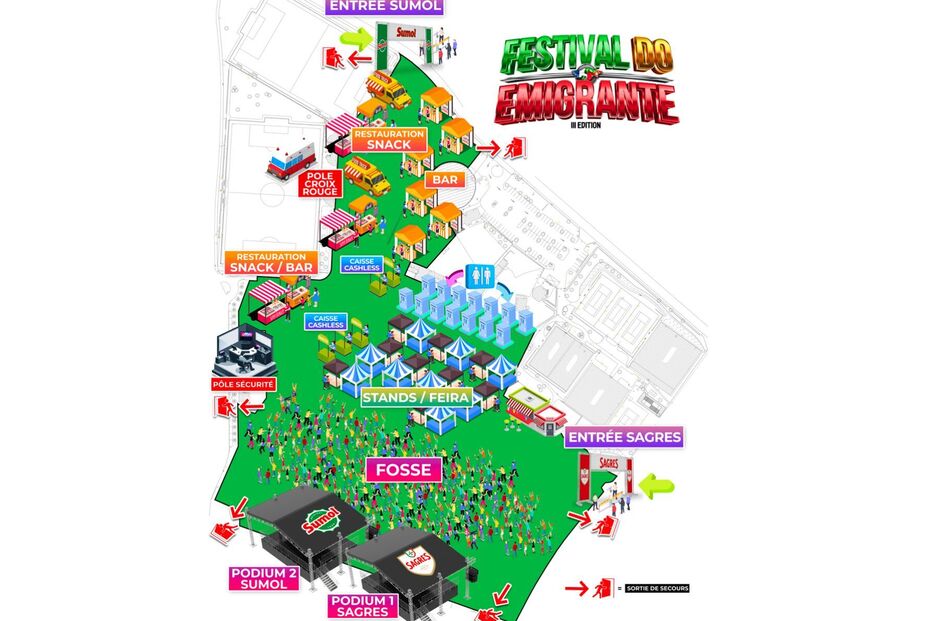 Mapa do Festival do Emigrante em França com Sumol, Sagres e Xutos & Pontapés