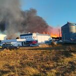 Fogo numa fábrica de 'pellets' em Santiago do Cacém propaga-se para o exterior. Bombeiros trabalham toda a noite