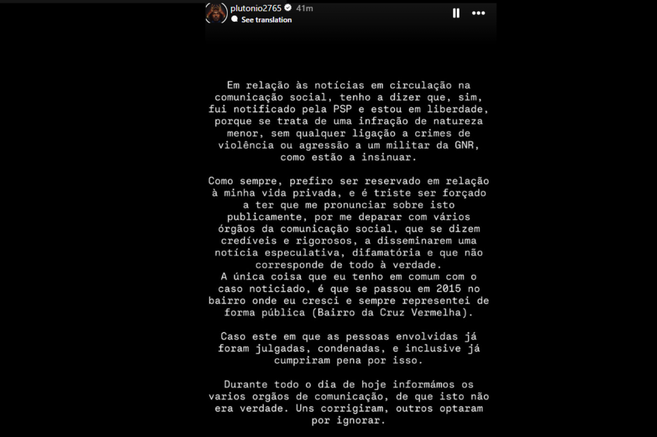 Plutónio nega agressão a militar da GNR, após concerto em Torres Vedras