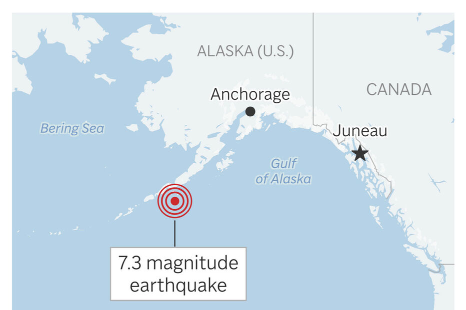 Sismo de magnitude 7.3 atinge a costa do Alasca.
