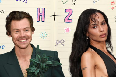Harry Styles e Zoë Kravitz representados num desenho com as iniciais H+Z