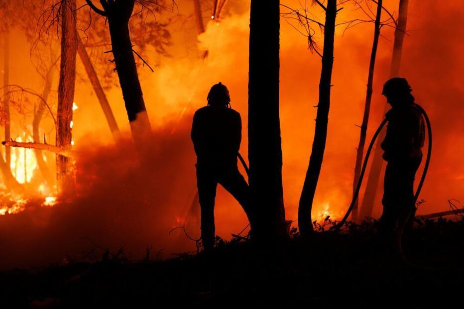Bombeiros combatem as chamas durante um incêndio em São Martinho da Anta, concelho de Sabrosa, Vila Real, 2 de agosto de 2025