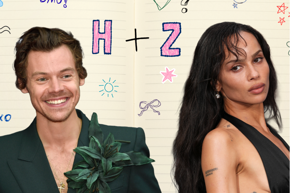 Harry Styles e Zoë Kravitz representados num desenho com as iniciais H+Z
