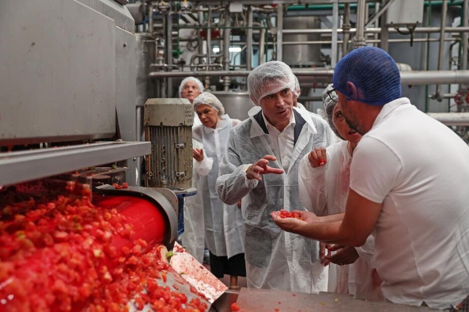 José Luís Carneiro visita fábrica de processamento de tomate em Aljustrel