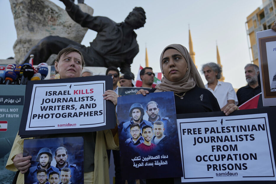 Protesto denuncia mortes de jornalistas e pede libertação de profissionais palestinianos