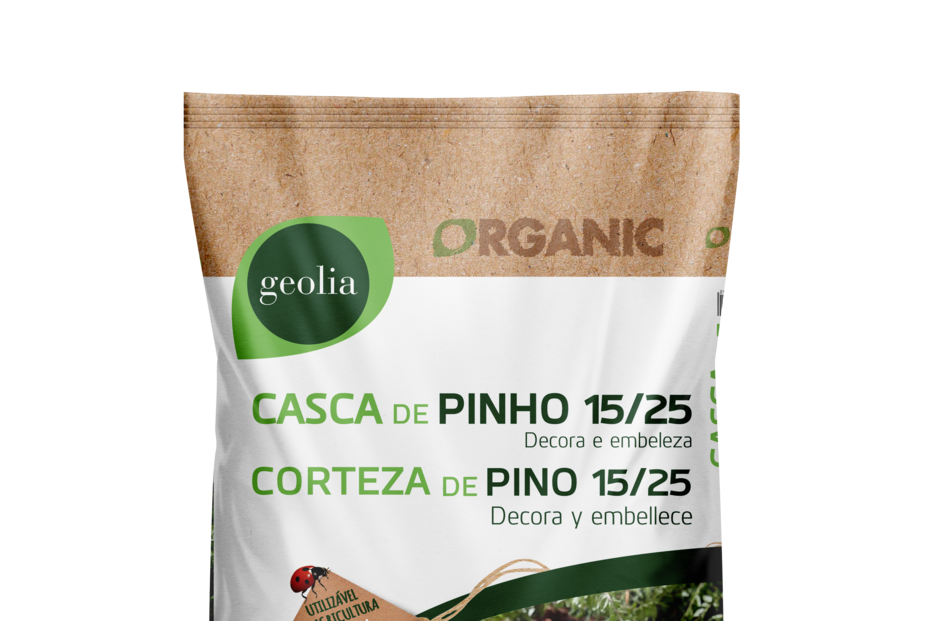 Casca de pinho para decoração e proteção de plantas em agricultura biológica