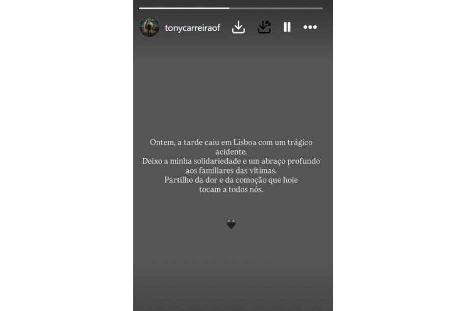 Tony Carreira lamenta o acidente em Lisboa e oferece solidariedade às famílias