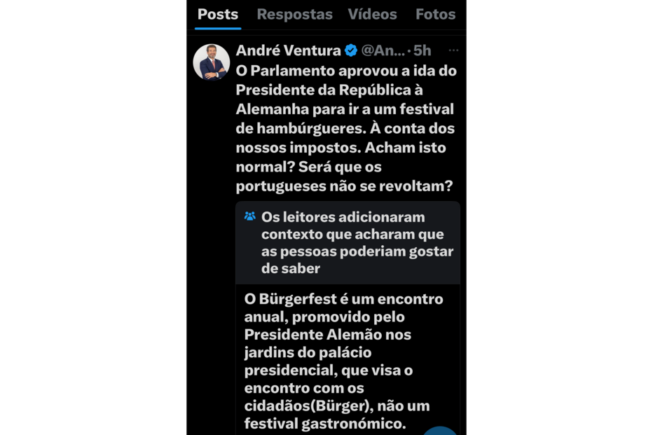 Ventura critica ida do Presidente à Alemanha num festival. Afinal, é uma festa de cidadãos