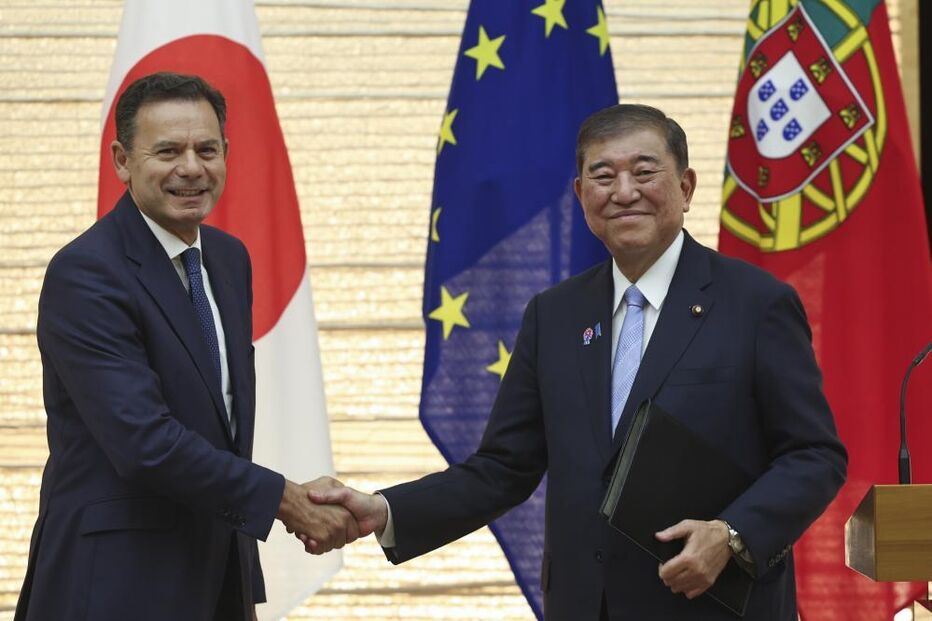 Primeiro-ministro, Luís Montenegro, acompanhado pelo seu homologo japonês, Shigeru Ishiba