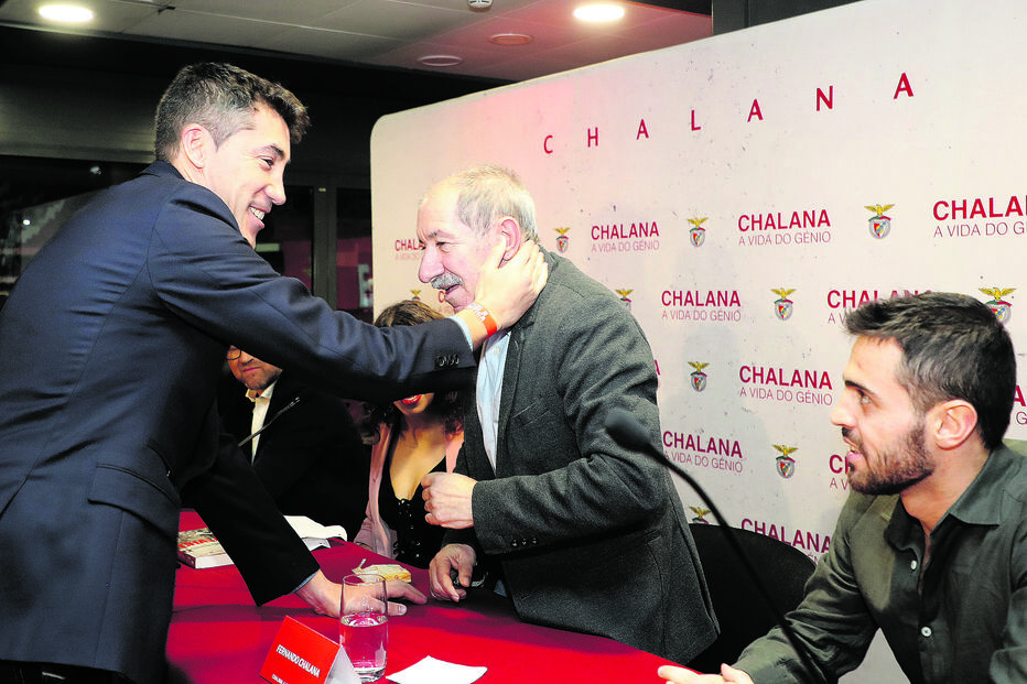 Bruno Lage e Bernardo Silva na apresentação de um livro sobre Chalana