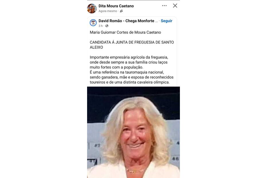 Maria Guiomar Cortes de Moura Caetano candidata à junta de freguesia de Santo Aleixo