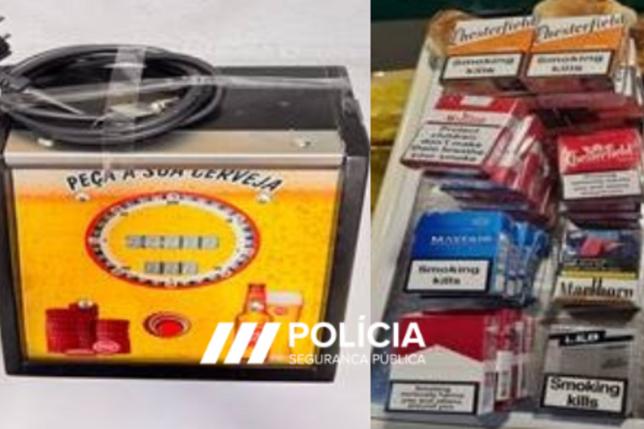 PSP apreendeu maços de tabaco e uma máquina de jogo