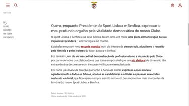 Rui Costa expressa orgulho "pela vitalidade democrática do Benfica"