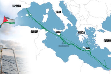 O percurso da flotilha humanitária até ser intercetada por Israel a cerca de 100 Km de Gaza 