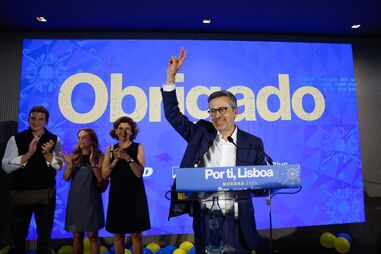 Carlos Moedas durante discurso de vitória