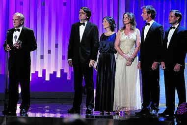 Francisco Pinto Balsemão com os cinco filhos, Francisco Maria, Joana, Mónica, Henrique e Francisco Pedro numa gala dos Globos de Ouro, na SIC 