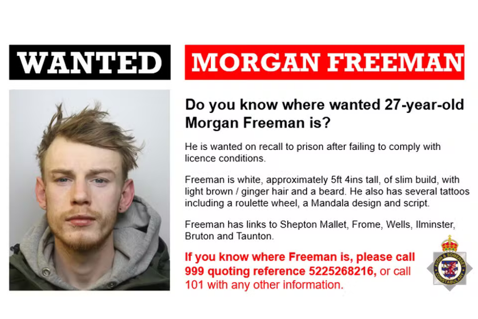 Morgan Freeman, 27 anos, procurado por incumprimento de condições de licença em Somerset