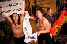 Ativistas protestam contra o fascismo em Madrid durante homenagem a Franco