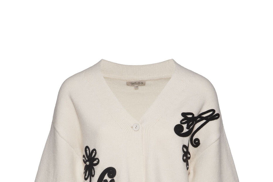 Cardigan Natura com bordados florais