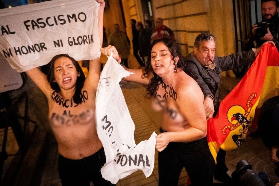 Ativistas protestam contra o fascismo em Madrid durante homenagem a Franco